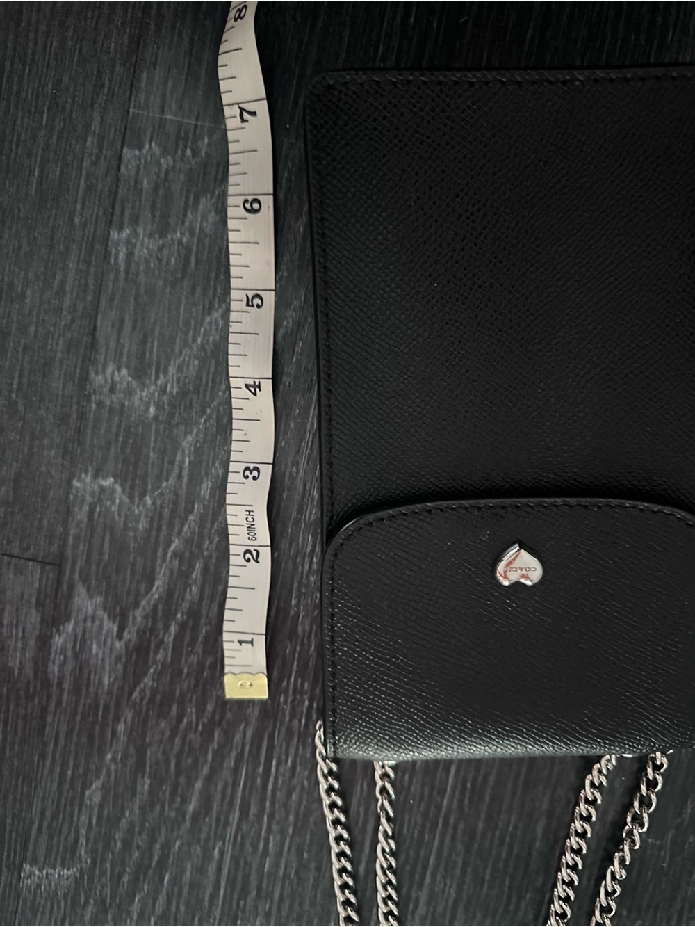 Coach Black Leather Phone Crossbody Chain Wallet Hearts - Picture 6 of 9